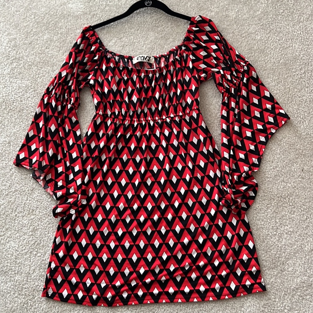 Red and Black quarter sleeve tunic top or dress (New)